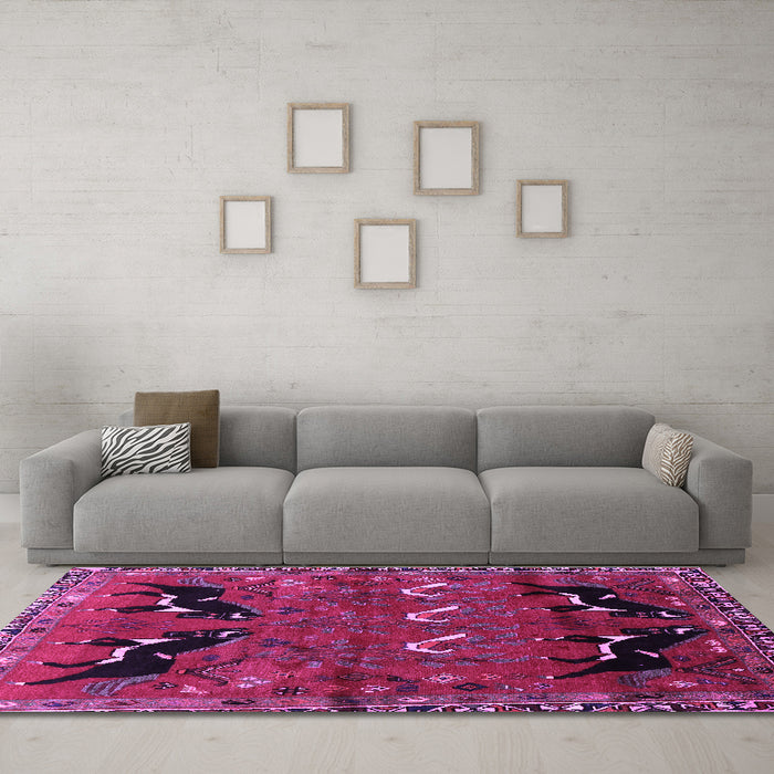 Machine Washable Persian Purple Traditional Area Rugs in a Living Room, wshtr624pur