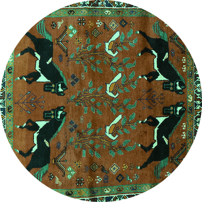 Round Persian Turquoise Traditional Rug, tr624turq