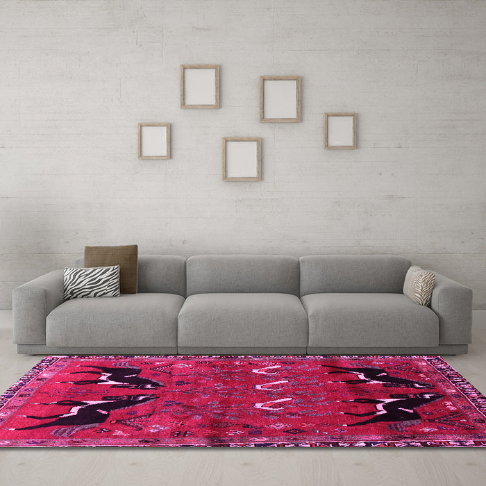 Machine Washable Persian Pink Traditional Rug in a Living Room, wshtr624pnk