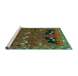 Sideview of Machine Washable Persian Turquoise Traditional Area Rugs, wshtr624turq