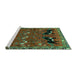 Sideview of Machine Washable Persian Turquoise Traditional Area Rugs, wshtr624turq