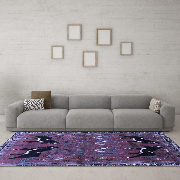 Machine Washable Persian Blue Traditional Rug in a Living Room, wshtr624blu