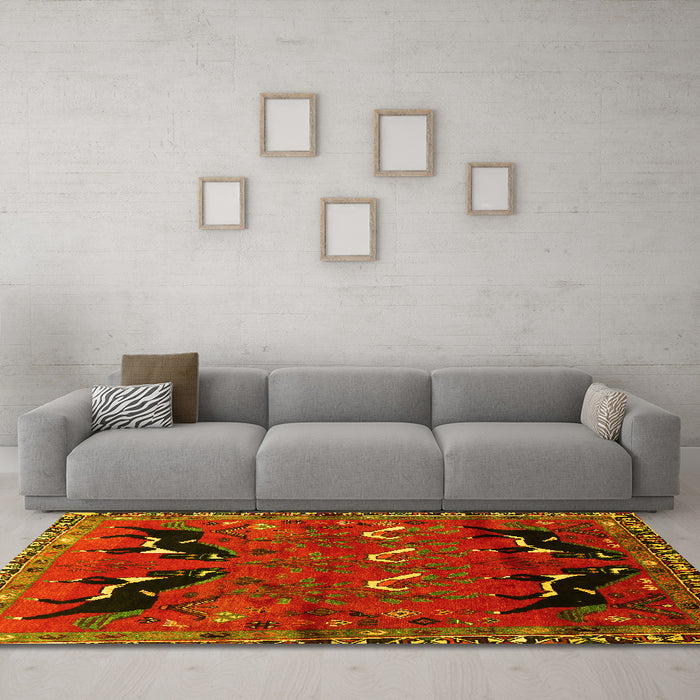 Machine Washable Persian Yellow Traditional Rug in a Living Room, wshtr624yw