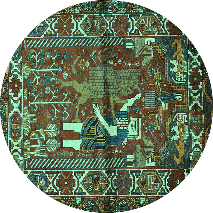 Round Machine Washable Animal Turquoise Traditional Area Rugs, wshtr625turq