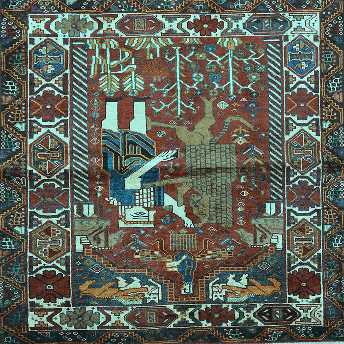 Square Machine Washable Animal Light Blue Traditional Rug, wshtr625lblu