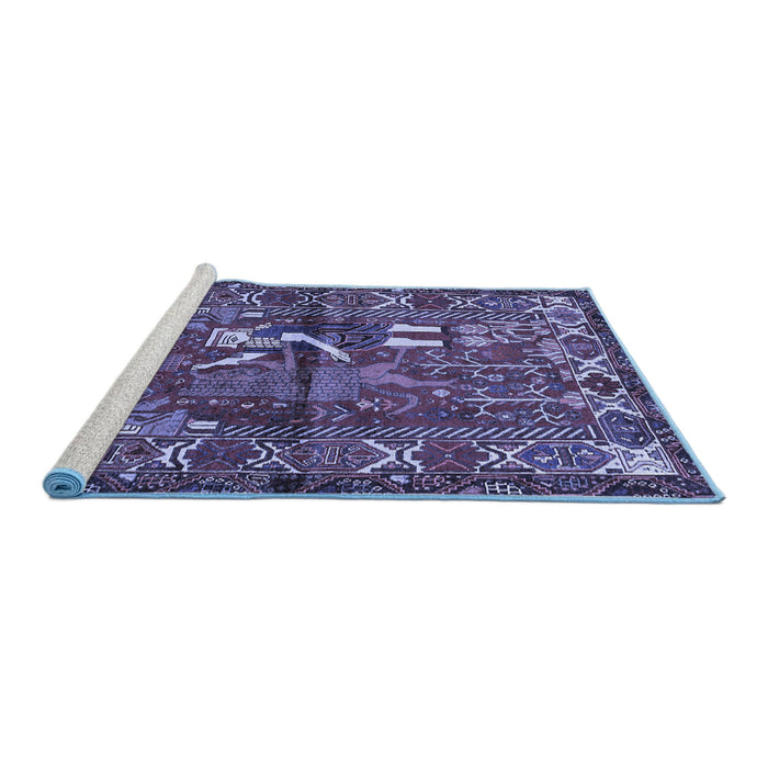 Sideview of Machine Washable Animal Blue Traditional Rug, wshtr625blu