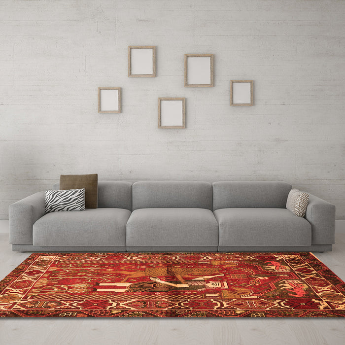 Machine Washable Animal Orange Traditional Area Rugs in a Living Room, wshtr625org