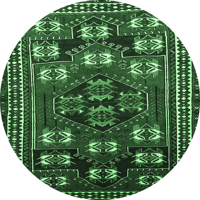Round Machine Washable Persian Emerald Green Traditional Area Rugs, wshtr626emgrn