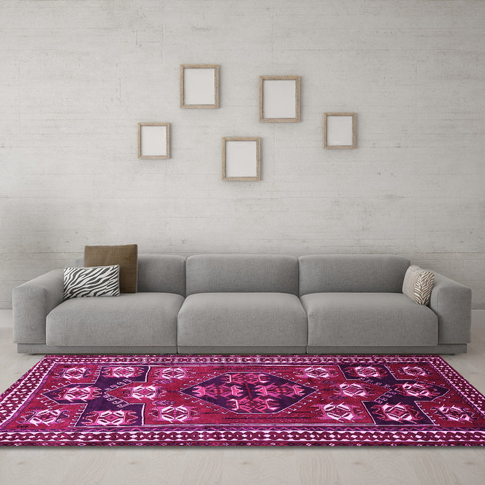 Machine Washable Persian Pink Traditional Rug in a Living Room, wshtr626pnk