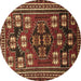 Round Persian Brown Traditional Rug, tr626brn