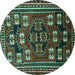 Round Persian Turquoise Traditional Rug, tr626turq