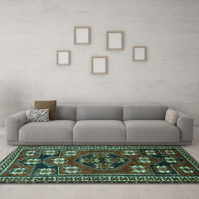 Machine Washable Persian Turquoise Traditional Area Rugs in a Living Room,, wshtr626turq