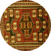 Round Machine Washable Persian Yellow Traditional Rug, wshtr626yw