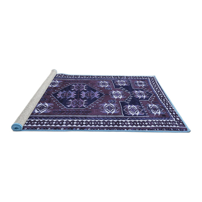 Sideview of Machine Washable Persian Blue Traditional Rug, wshtr626blu