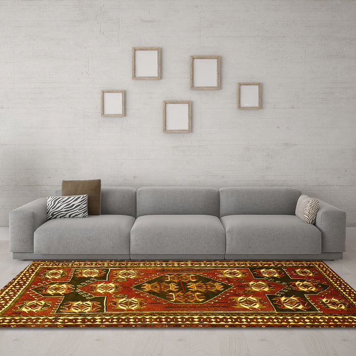 Machine Washable Persian Yellow Traditional Rug in a Living Room, wshtr626yw