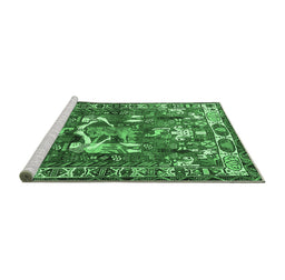Sideview of Machine Washable Animal Emerald Green Traditional Area Rugs, wshtr627emgrn