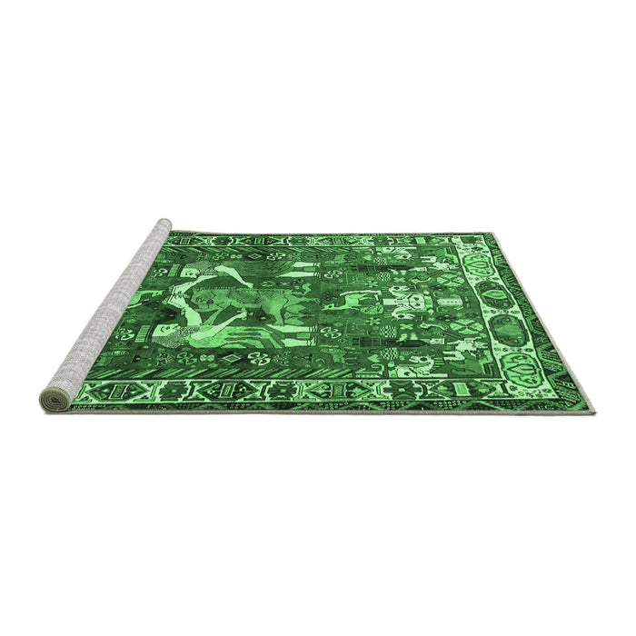 Sideview of Machine Washable Animal Emerald Green Traditional Area Rugs, wshtr627emgrn