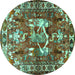 Round Animal Turquoise Traditional Rug, tr627turq