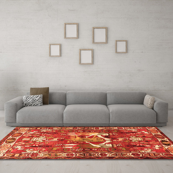 Machine Washable Animal Orange Traditional Area Rugs in a Living Room, wshtr627org