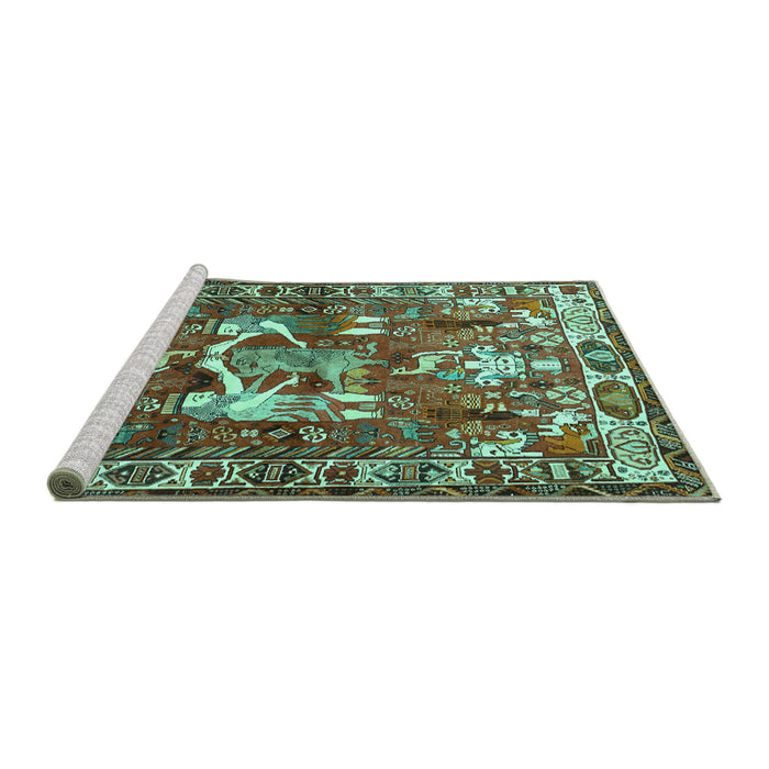 Sideview of Machine Washable Animal Turquoise Traditional Area Rugs, wshtr627turq