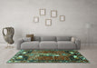 Machine Washable Animal Turquoise Traditional Area Rugs in a Living Room,, wshtr628turq