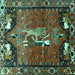 Square Animal Turquoise Traditional Rug, tr628turq