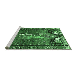 Sideview of Machine Washable Animal Emerald Green Traditional Area Rugs, wshtr628emgrn