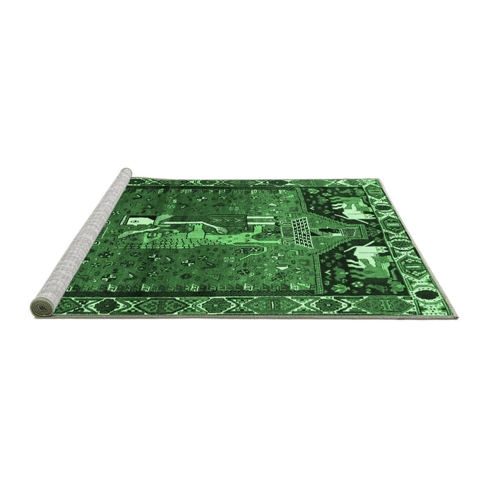 Sideview of Machine Washable Animal Emerald Green Traditional Area Rugs, wshtr628emgrn