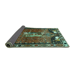 Sideview of Animal Turquoise Traditional Rug, tr628turq