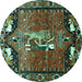 Round Animal Turquoise Traditional Rug, tr628turq