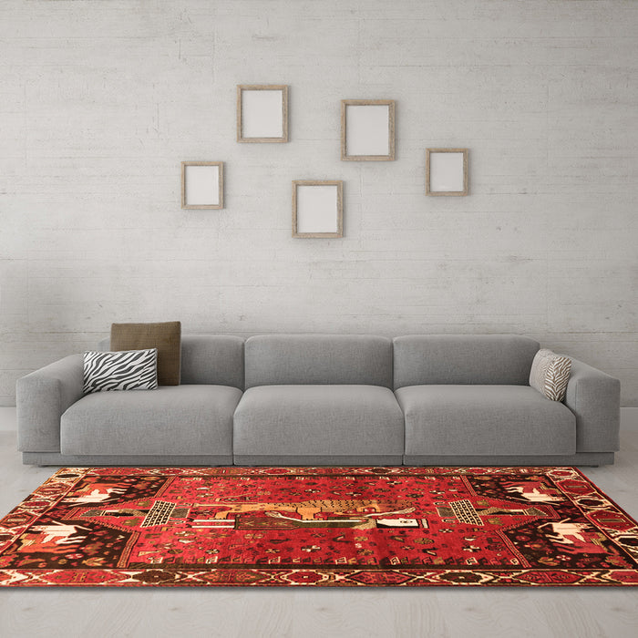 Machine Washable Animal Orange Traditional Area Rugs in a Living Room, wshtr628org