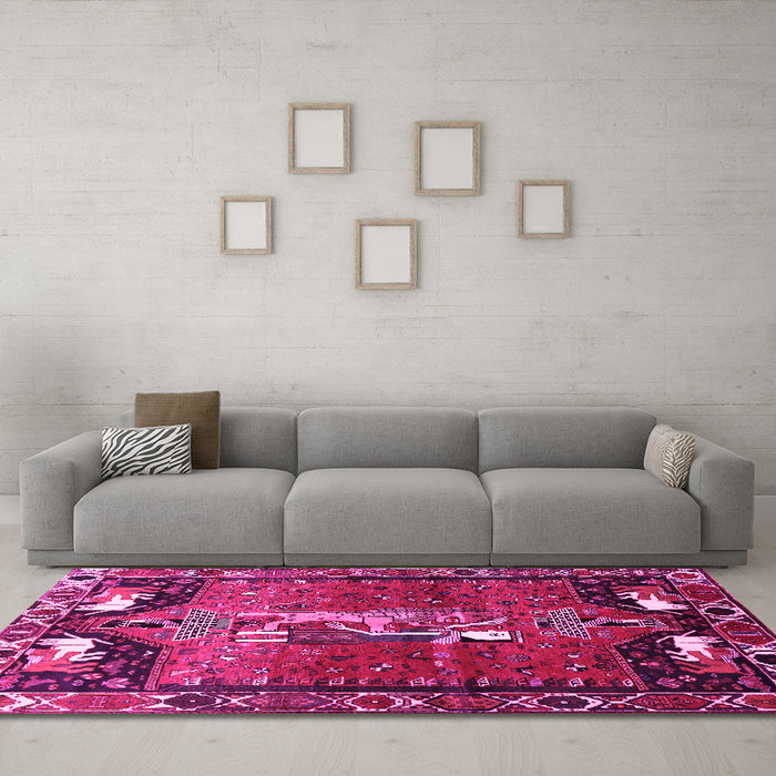 Machine Washable Animal Pink Traditional Rug in a Living Room, wshtr628pnk