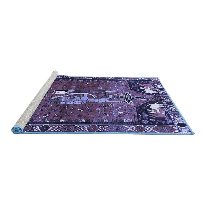 Sideview of Machine Washable Animal Blue Traditional Rug, wshtr628blu