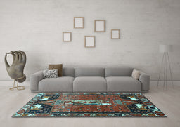 Machine Washable Animal Light Blue Traditional Rug in a Living Room, wshtr628lblu