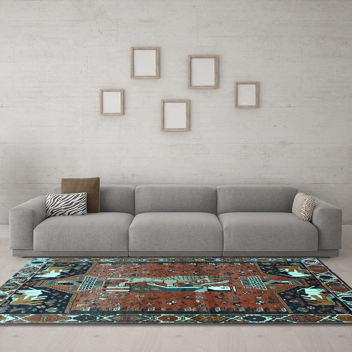 Machine Washable Animal Light Blue Traditional Rug in a Living Room, wshtr628lblu