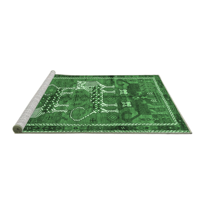 Sideview of Machine Washable Animal Emerald Green Traditional Area Rugs, wshtr629emgrn