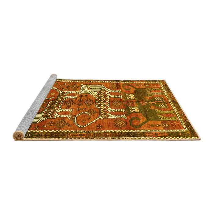 Sideview of Machine Washable Animal Yellow Traditional Rug, wshtr629yw