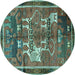 Round Machine Washable Animal Turquoise Traditional Area Rugs, wshtr629turq