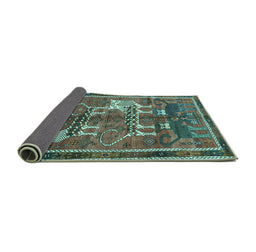 Sideview of Animal Turquoise Traditional Rug, tr629turq