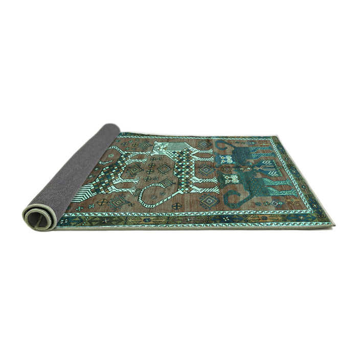 Sideview of Animal Turquoise Traditional Rug, tr629turq
