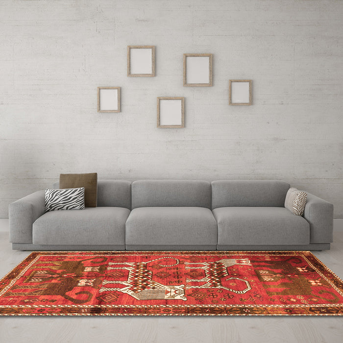 Machine Washable Animal Orange Traditional Area Rugs in a Living Room, wshtr629org
