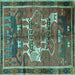 Square Animal Turquoise Traditional Rug, tr629turq