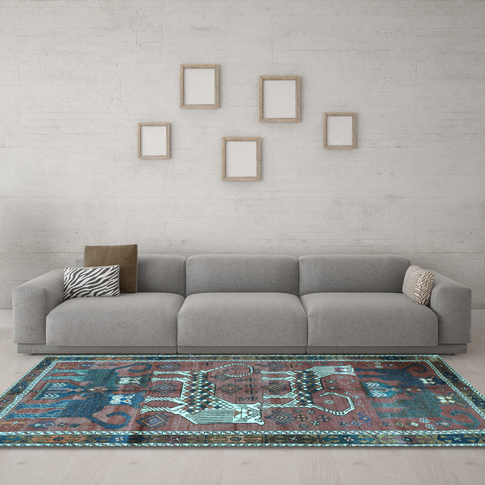 Machine Washable Animal Light Blue Traditional Rug in a Living Room, wshtr629lblu