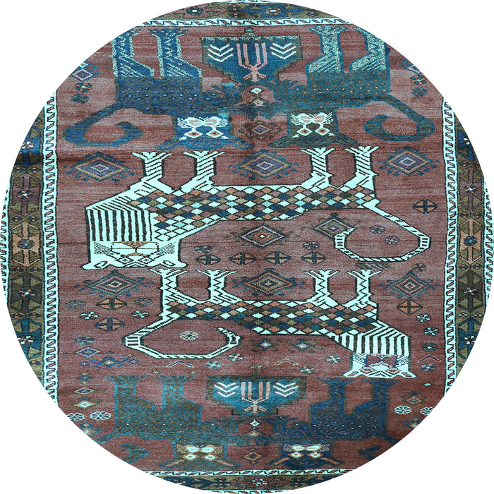 Round Machine Washable Animal Light Blue Traditional Rug, wshtr629lblu
