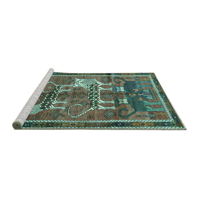 Sideview of Machine Washable Animal Turquoise Traditional Area Rugs, wshtr629turq