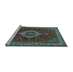 Sideview of Machine Washable Medallion Light Blue Traditional Rug, wshtr62lblu
