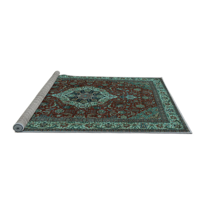 Sideview of Machine Washable Medallion Light Blue Traditional Rug, wshtr62lblu