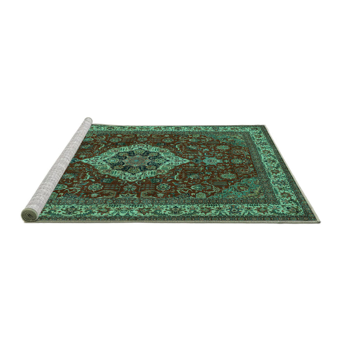 Sideview of Machine Washable Medallion Turquoise Traditional Area Rugs, wshtr62turq