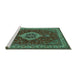 Sideview of Machine Washable Medallion Turquoise Traditional Area Rugs, wshtr62turq