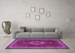 Machine Washable Medallion Purple Traditional Area Rugs in a Living Room, wshtr62pur